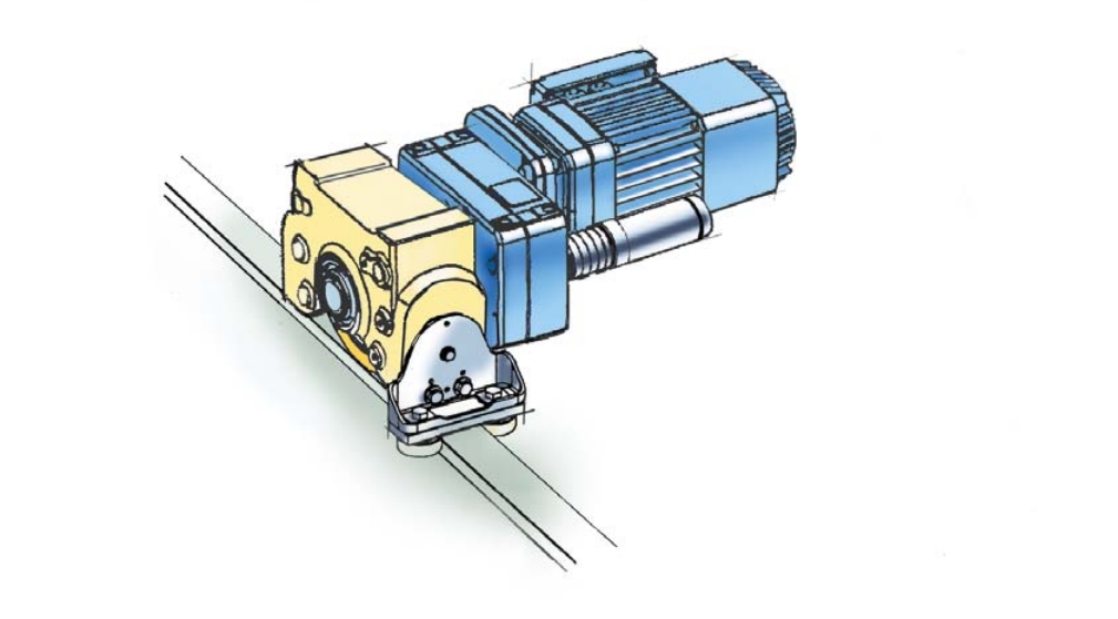 Travel wheel block with gearboxes